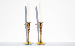 Kindred Black Gold Aurene Candlesticks by Steuben Kindred Black Gold Aurene Candlesticks by Steuben