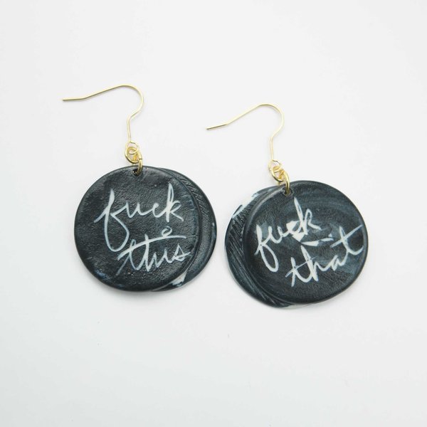 Ceramics and Theory Fuck This Fuck That Earrings - Black/White Ceramics and Theory Fuck This Fuck That Earrings - Black/White
