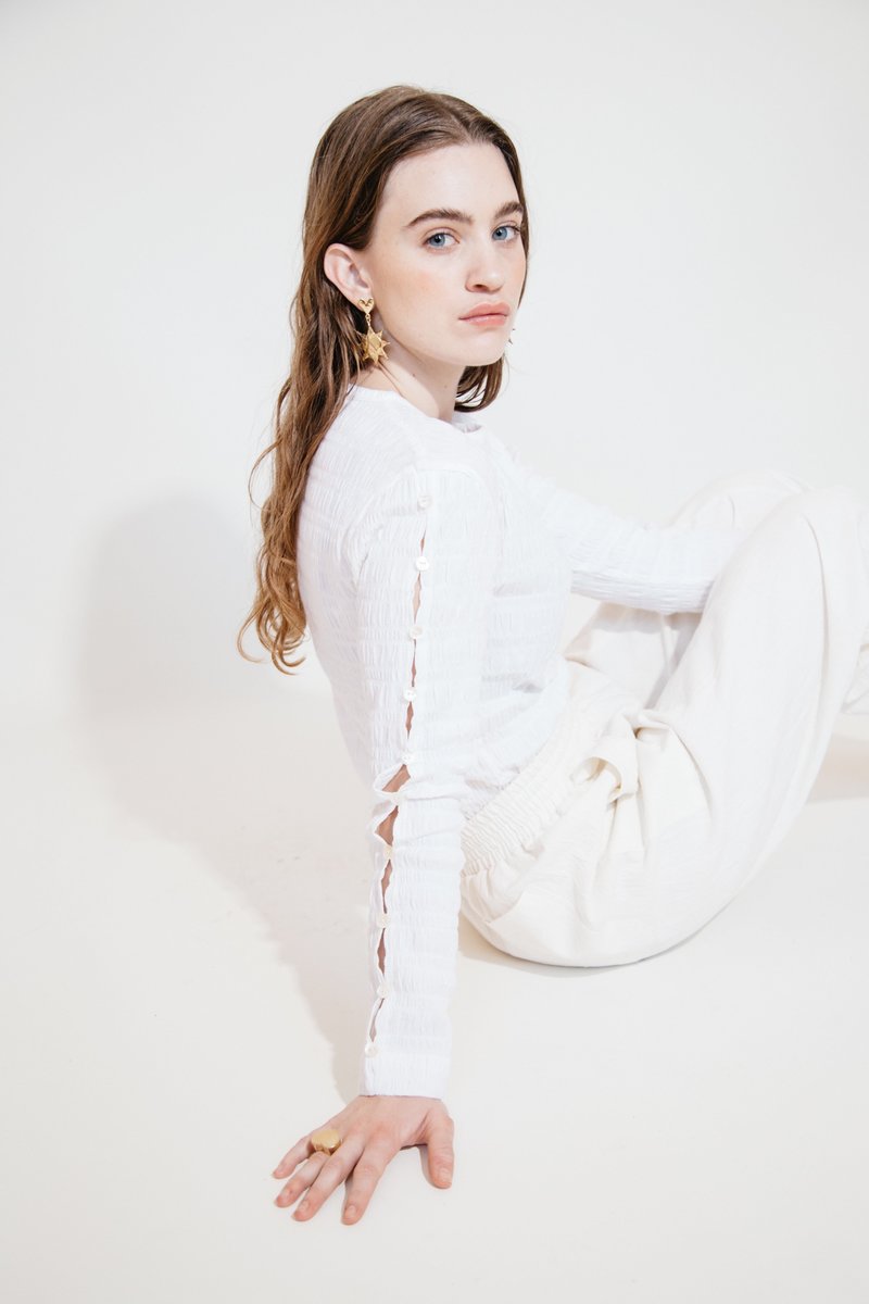 Nikki Chasin SIMA CREWNECK - WHITE CRINKLE