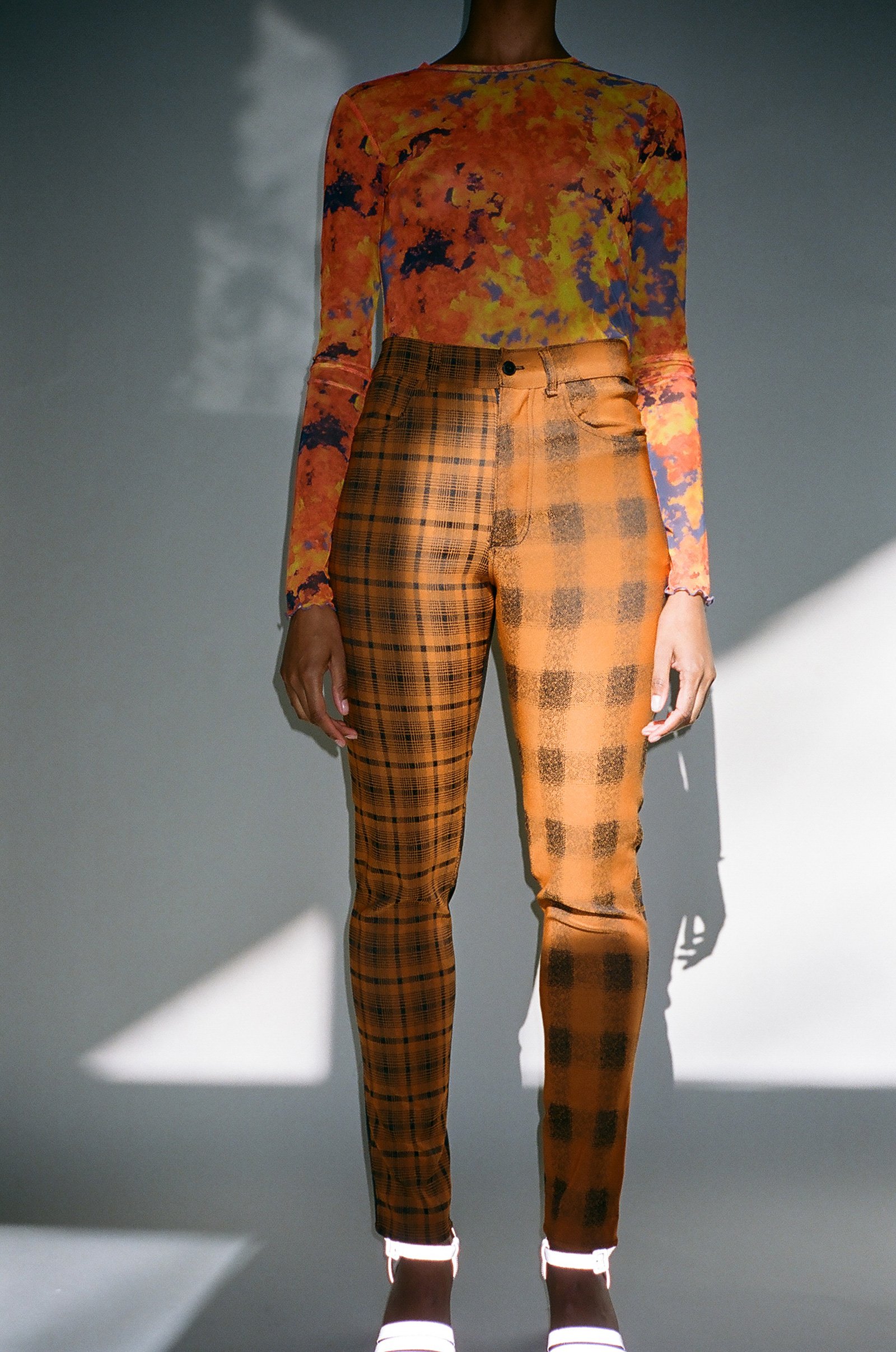 orange and black plaid pants