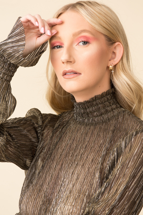 L'Agence Paola Long Sleeve Turtleneck Blouse Gold Metallic