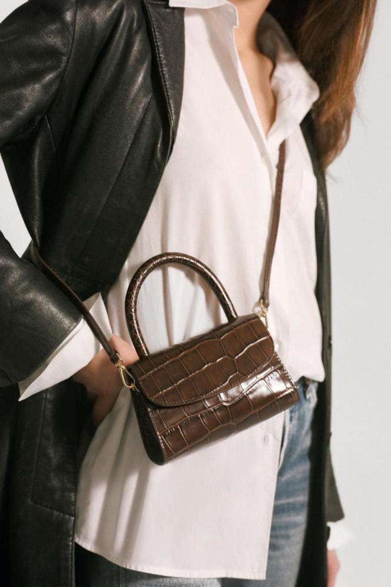 BY FAR Mini Bag Embossed Leather Nutella Croco Garmentory