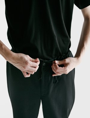 Comme des Garçons Homme Deux Wool Gabardine Elastic Waist Pants - Black Comme des Garçons Homme Deux Wool Gabardine Elastic Waist Pants - Black