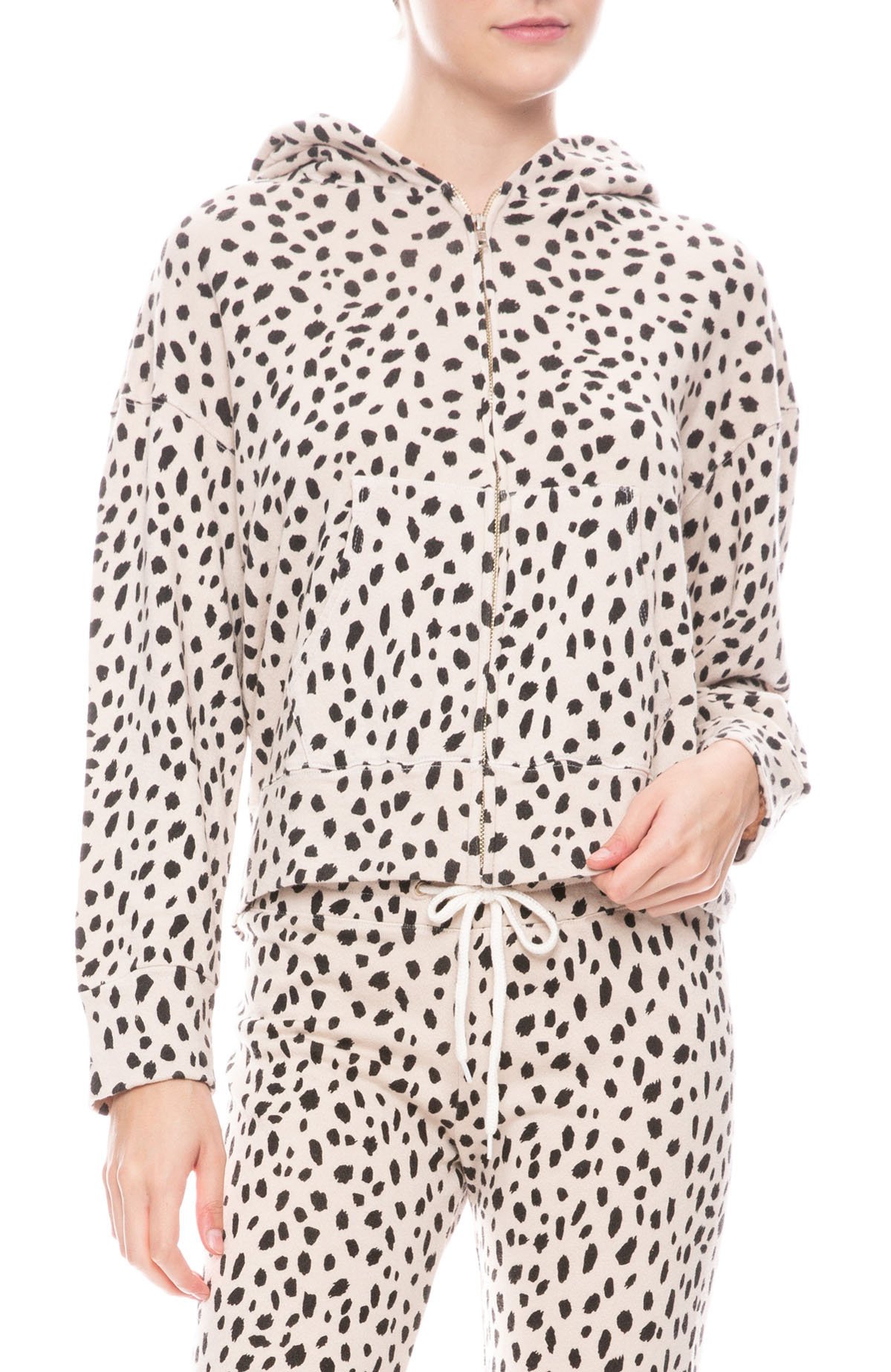 Monrow Cheetah Zip Hoodie - Bone 