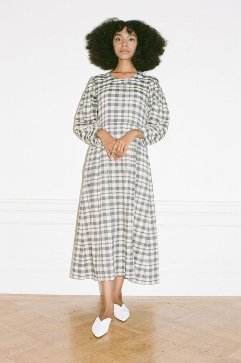 Wray Bardot Dress - Grey Check | Garmentory Wray Bardot Dress - Grey Check | Garmentory