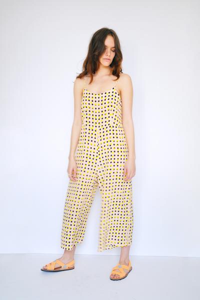 Dusen Dusen Culotte Romper - Peach Double Dot Dusen Dusen Culotte Romper - Peach Double Dot