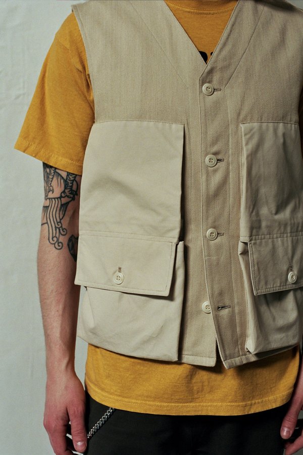 NICHOLAS DALEY UTILITY WAISTCOAT ベスト Nicholas Daley Military Waistcoat - Natural Denim | Garmentory