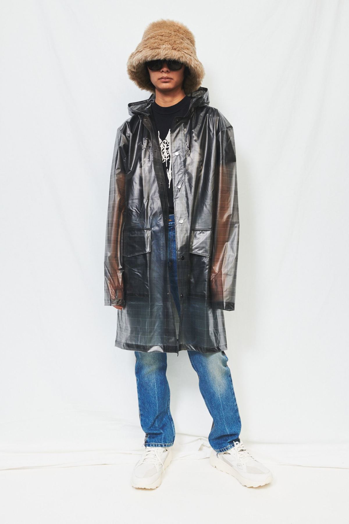 Rains Hooded Coat - Charcoal Check | Garmentory