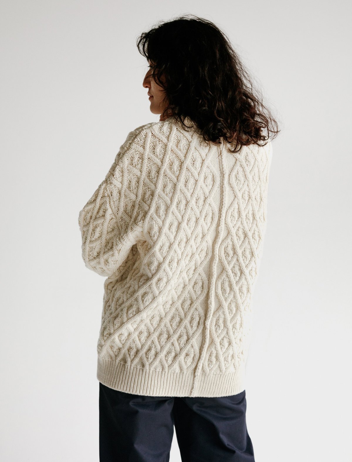 Auralee Hard Twist Merino Aran Knit Big Pullover - Ivory | Garmentory