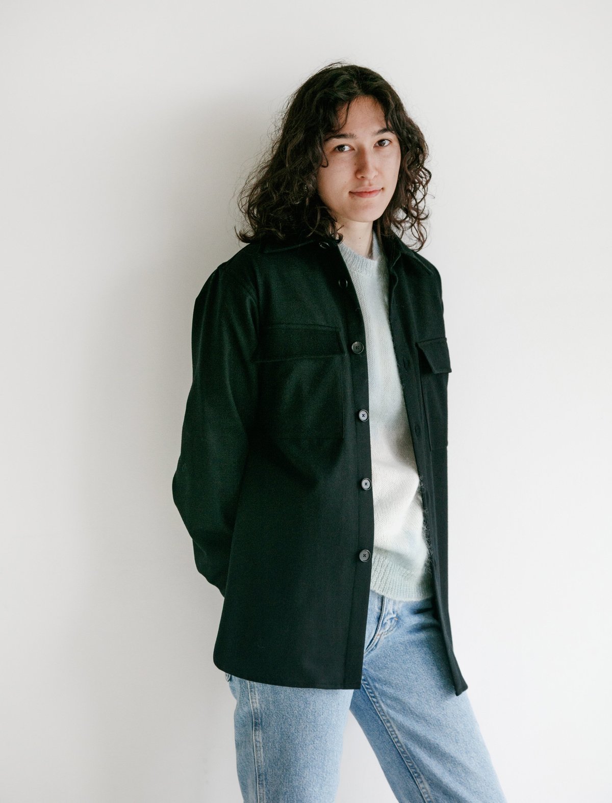 Auralee Super Soft Wool Flannel Shirt - Black | Garmentory