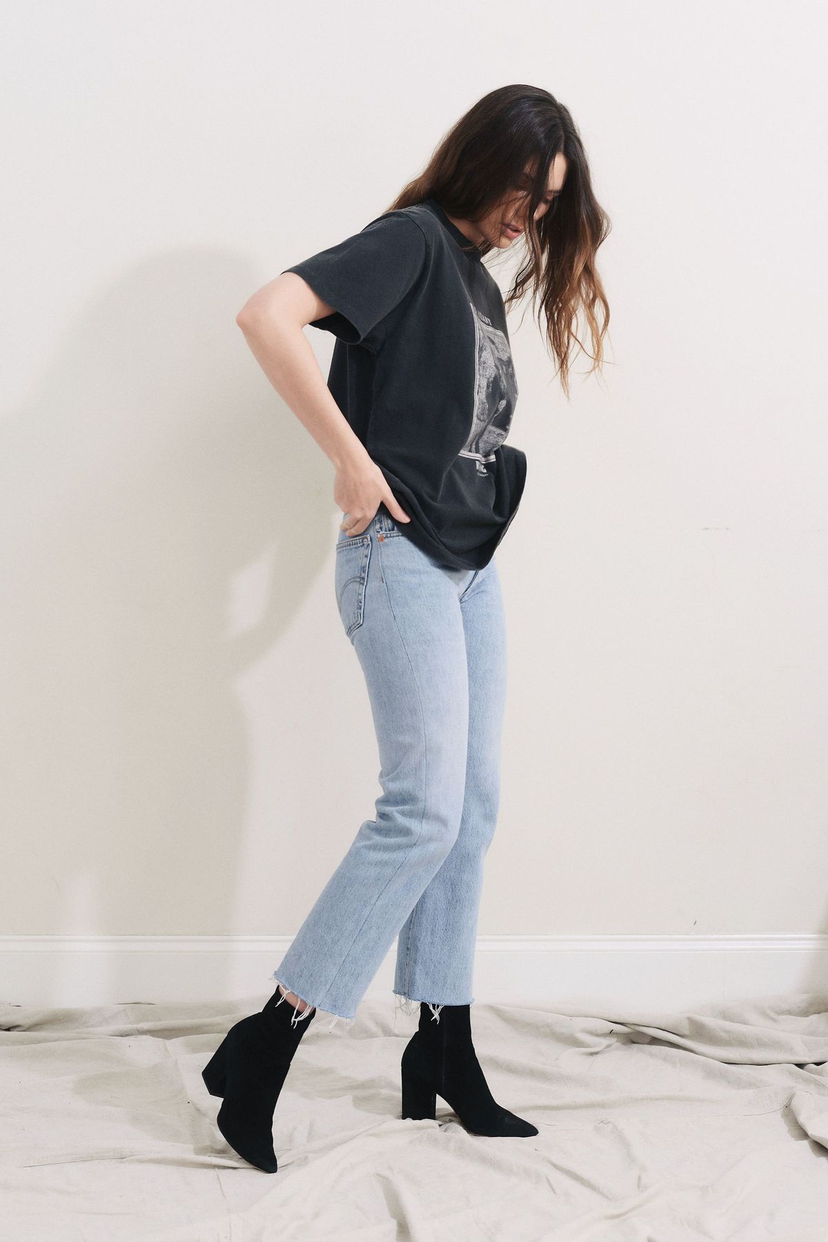 Anine Bing Georgie Mohawk Tee Washed Black Garmentory