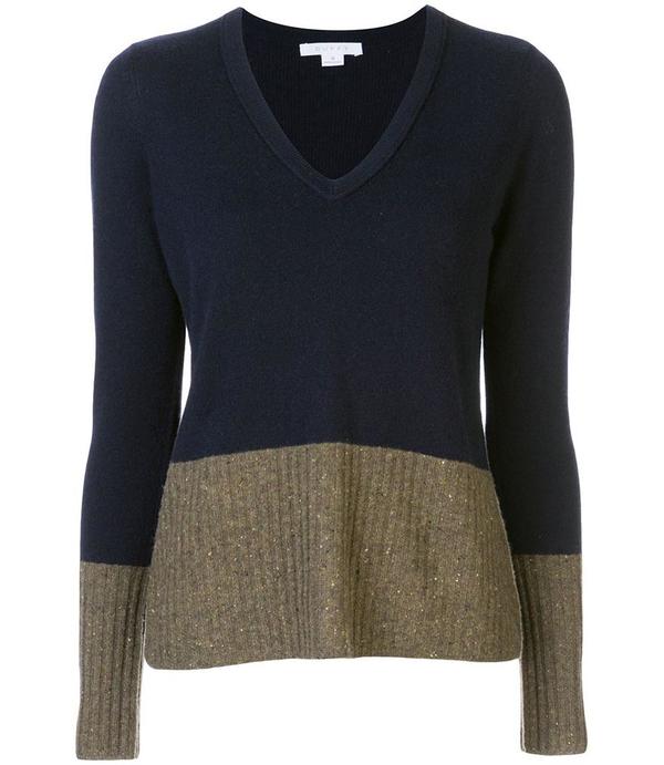 Duffy Color Block V Neck Top - Navy/Olive Duffy Color Block V Neck Top - Navy/Olive