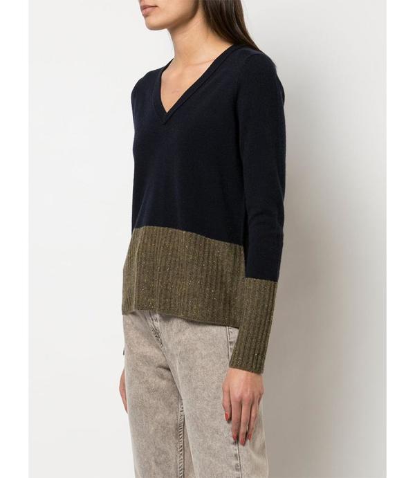 Duffy Color Block V Neck Top - Navy/Olive Duffy Color Block V Neck Top - Navy/Olive