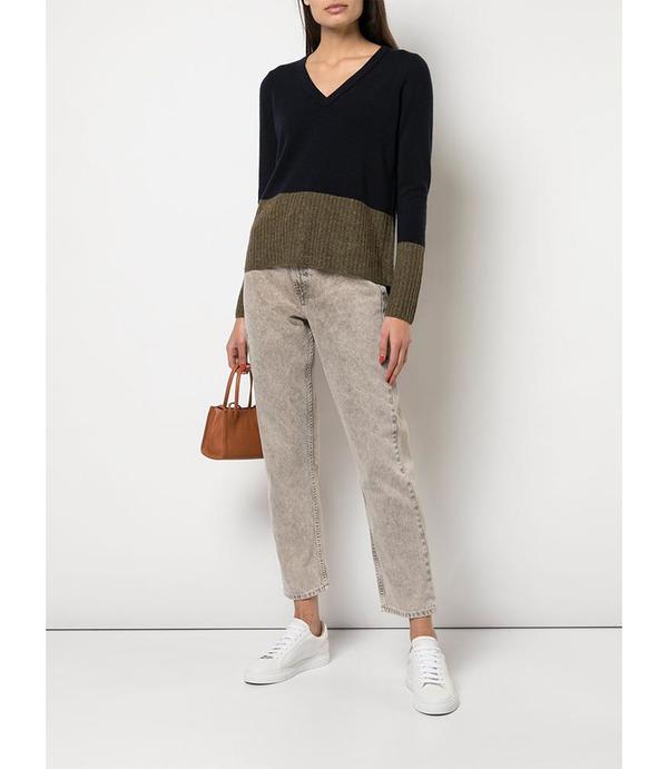 Duffy Color Block V Neck Top - Navy/Olive Duffy Color Block V Neck Top - Navy/Olive