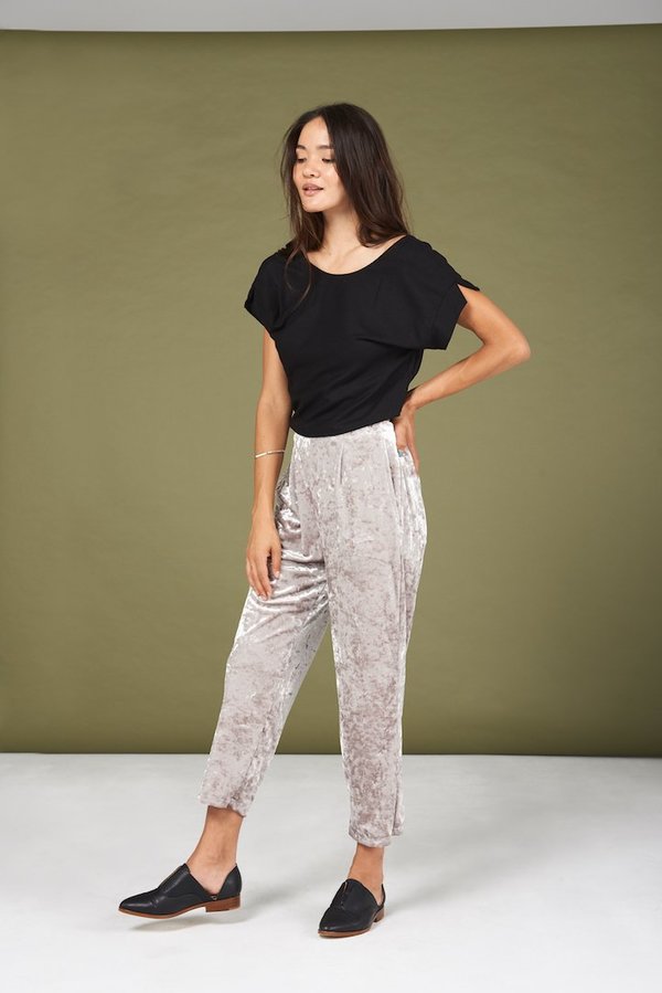 silver velvet pants