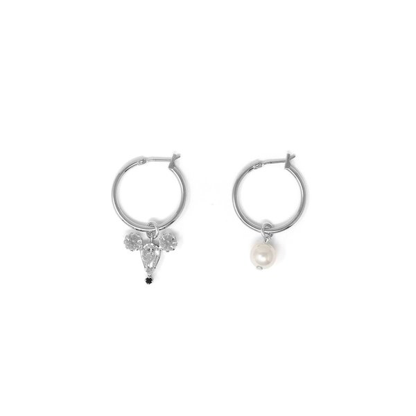 Joomi Lim Asymmetrical Small Hoop Earrings W/ Small Crystal Mouse & Pearl Joomi Lim Asymmetrical Small Hoop Earrings W/ Small Crystal Mouse & Pearl