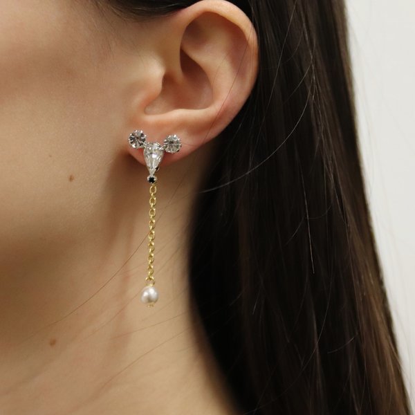 Joomi Lim Asymmetrical Earrings W/ Small Crystal Mouse & Pearl Earring - Gold/Crystal Joomi Lim Asymmetrical Earrings W/ Small Crystal Mouse & Pearl Earring - Gold/Crystal