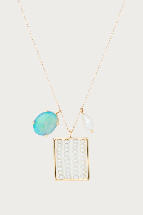 WWAKE Pearl and Opal Charm Necklace - 14K Yellow Gold WWAKE Pearl and Opal Charm Necklace - 14K Yellow Gold