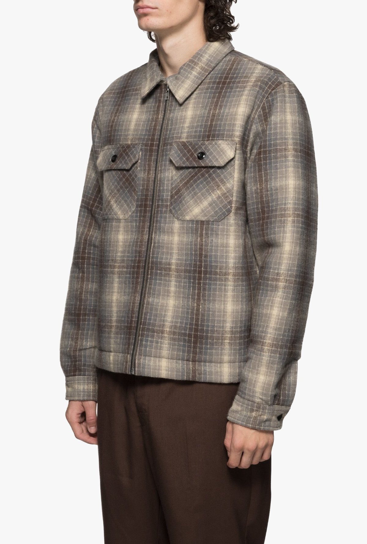 Stussy Heavy Brush Zip Up Shirt - Gray Plaid | Garmentory