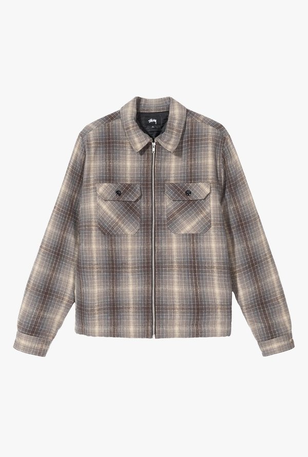 Stussy Heavy Brush Zip Up Shirt - Gray Plaid | Garmentory