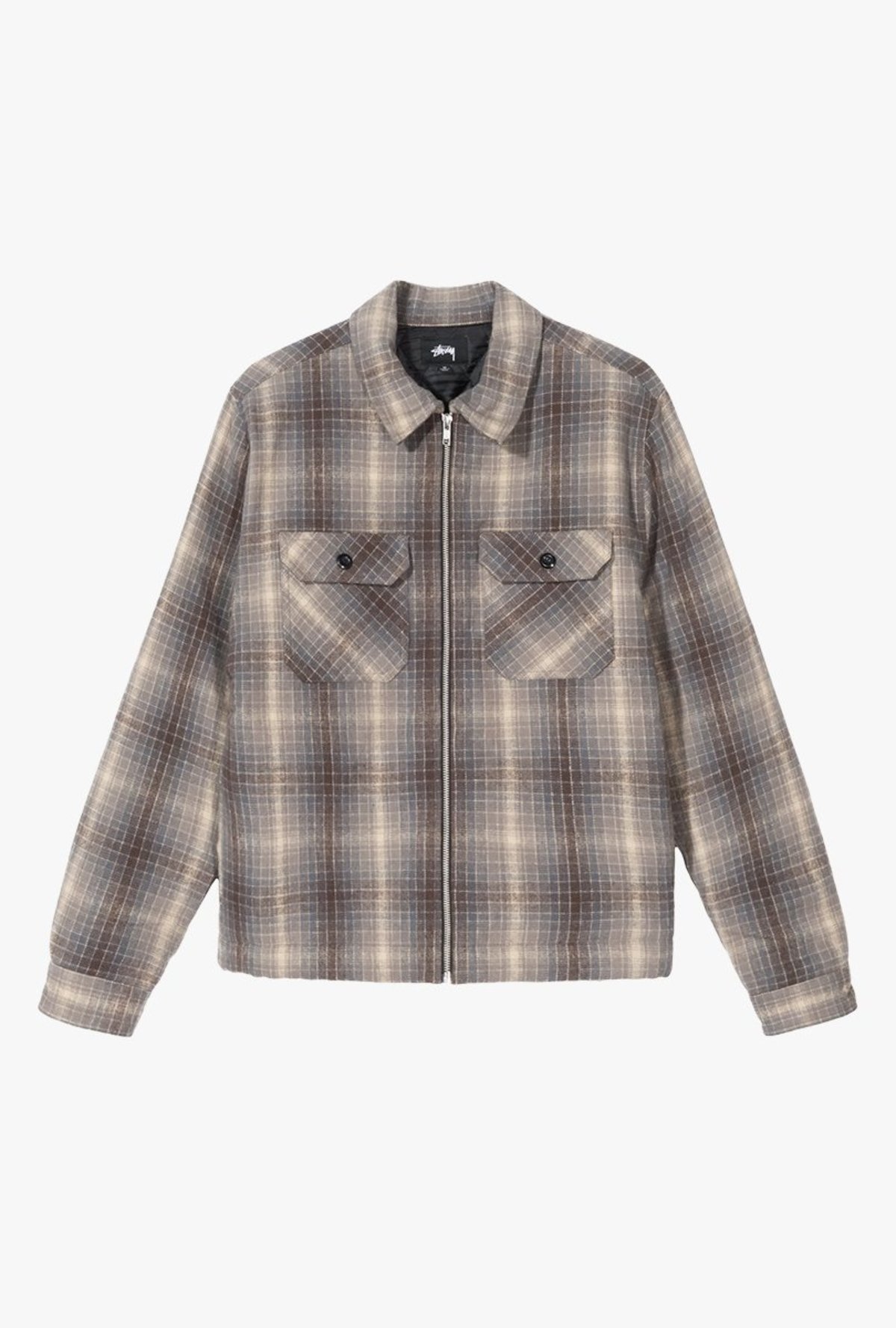 Stussy Heavy Brush Zip Up Shirt - Gray Plaid | Garmentory