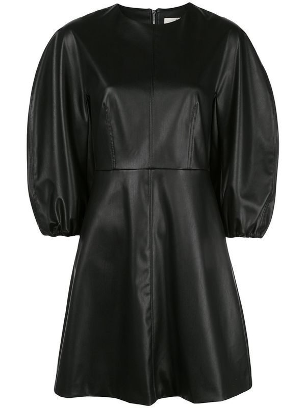 TIBI Structured Faux Leather Mini Dress - Black | Garmentory