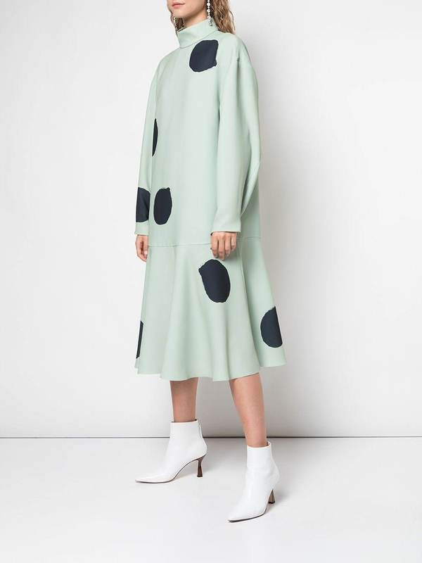 Tibi Large Polka Dot Sculpted Drop Waist Dress - Pistachio/Black Multi |  Garmentory