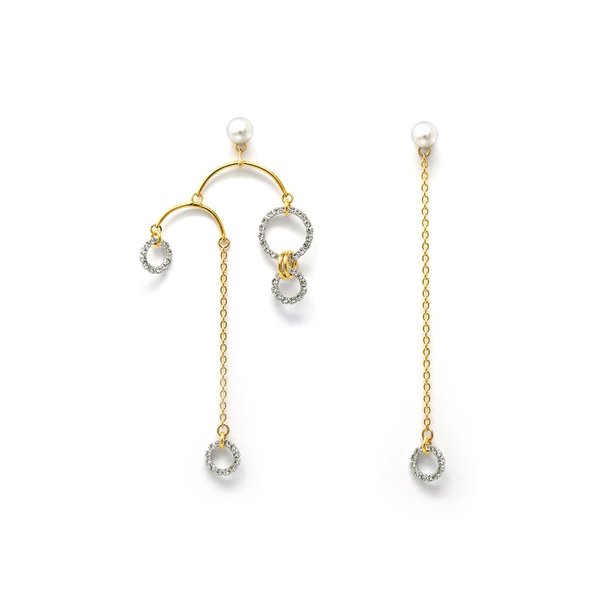 Joomi Lim Asymmetrical Crystal Hoop & Pearl Chandelier & Chain Earrings Joomi Lim Asymmetrical Crystal Hoop & Pearl Chandelier & Chain Earrings