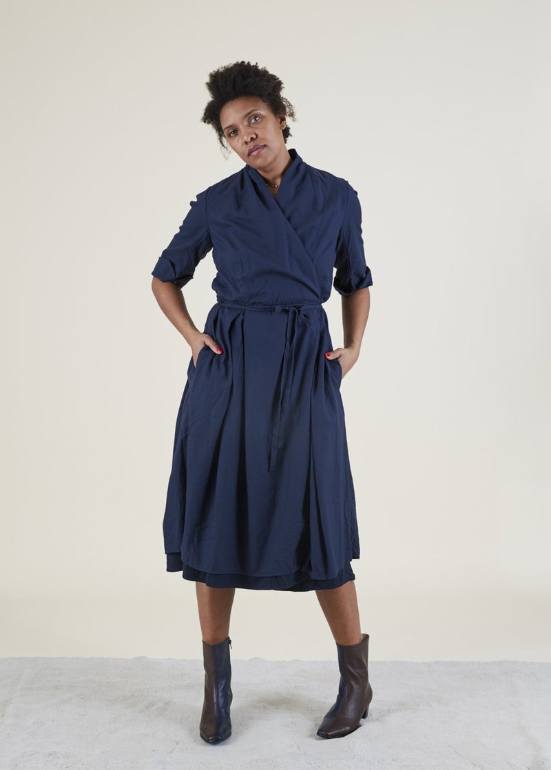 H+ Hannoh Wessel Daniela Wrap Dress - Navy | Garmentory