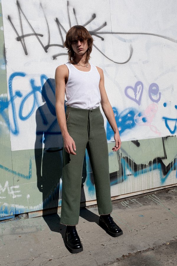 BODE Souvenir Back Buckle Trouser - Seafoam BODE Souvenir Back Buckle Trouser - Seafoam