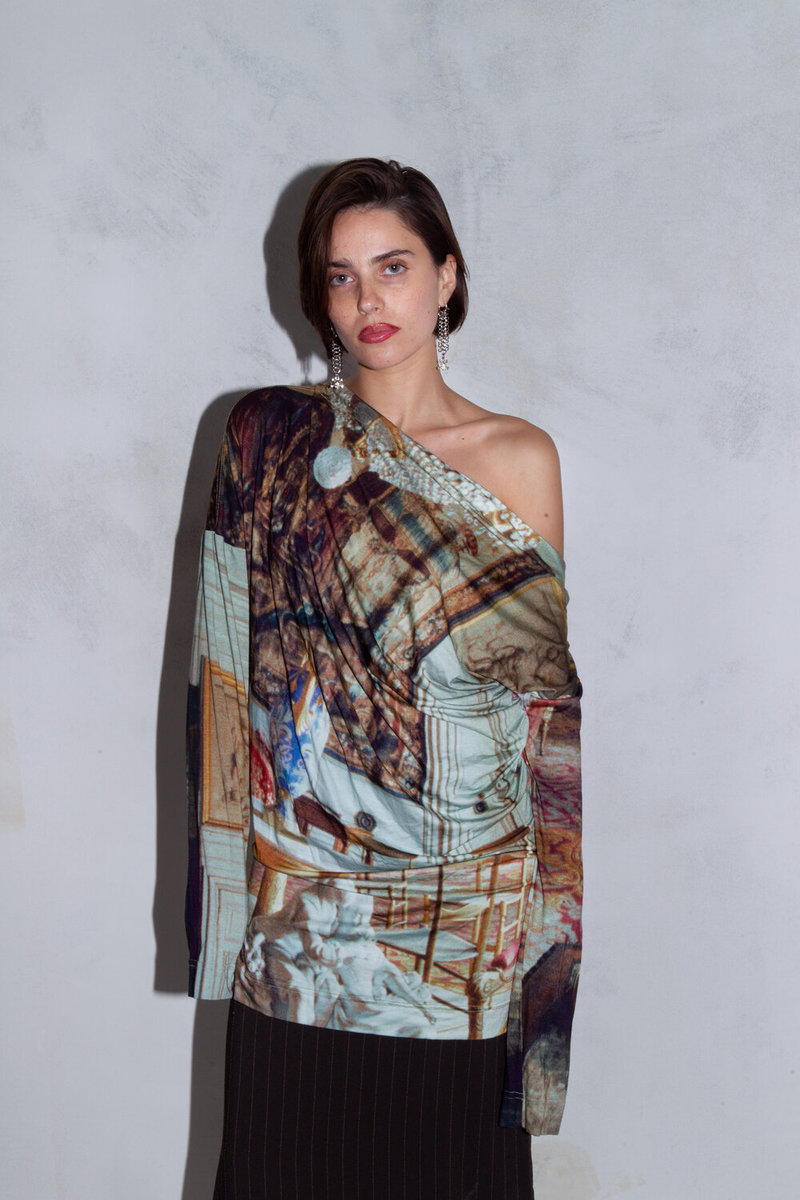 Vintage VIVIENNE WESTWOOD DRAPED TOP - SALON PRINT | Garmentory