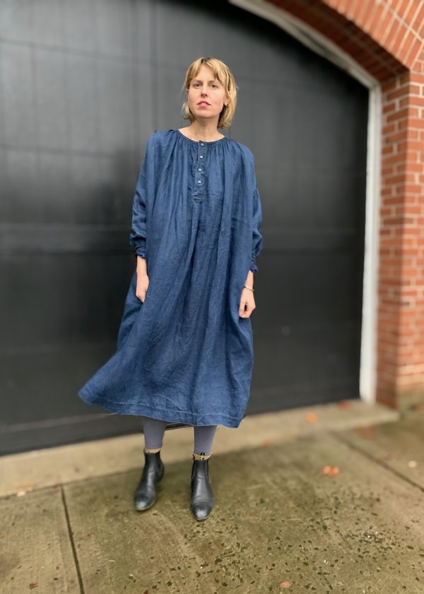 Ichi Antiquites Indigo Linen Dress | Garmentory