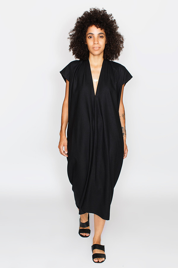 Miranda Bennett Everyday Dress, Oversized, Silk Noil in Black | Garmentory