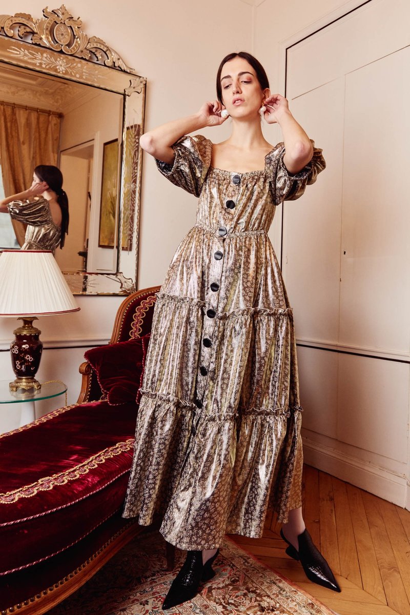 NIKA TANG Foil Printed Magdalena Dress - gold NIKA TANG Foil Printed Magdalena Dress - gold