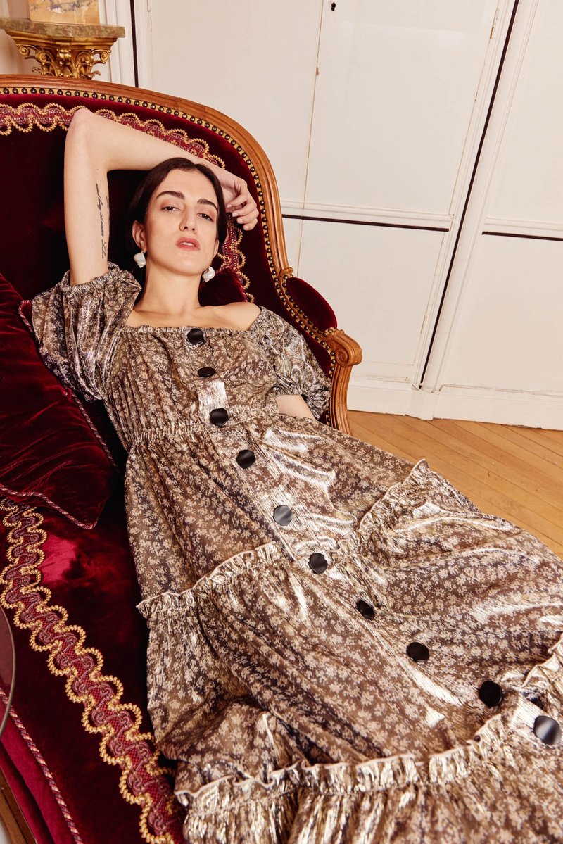 NIKA TANG Foil Printed Magdalena Dress - gold NIKA TANG Foil Printed Magdalena Dress - gold