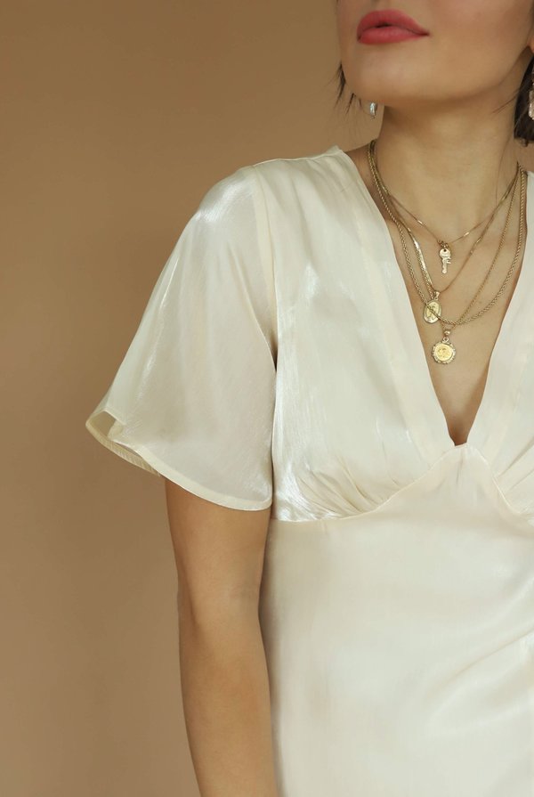 Dear Society Flutter Sleeve Slit Dress - Champagne Dear Society Flutter Sleeve Slit Dress - Champagne