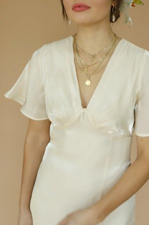 Dear Society Flutter Sleeve Slit Dress - Champagne Dear Society Flutter Sleeve Slit Dress - Champagne