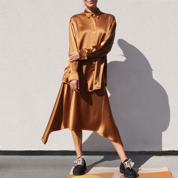 SIES MARJAN Kiki Crinkled Satin Oversized Shirt - Praline