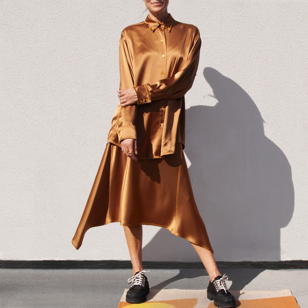 SIES MARJAN Kiki Crinkled Satin Oversized Shirt - Praline - Image 1 of 5