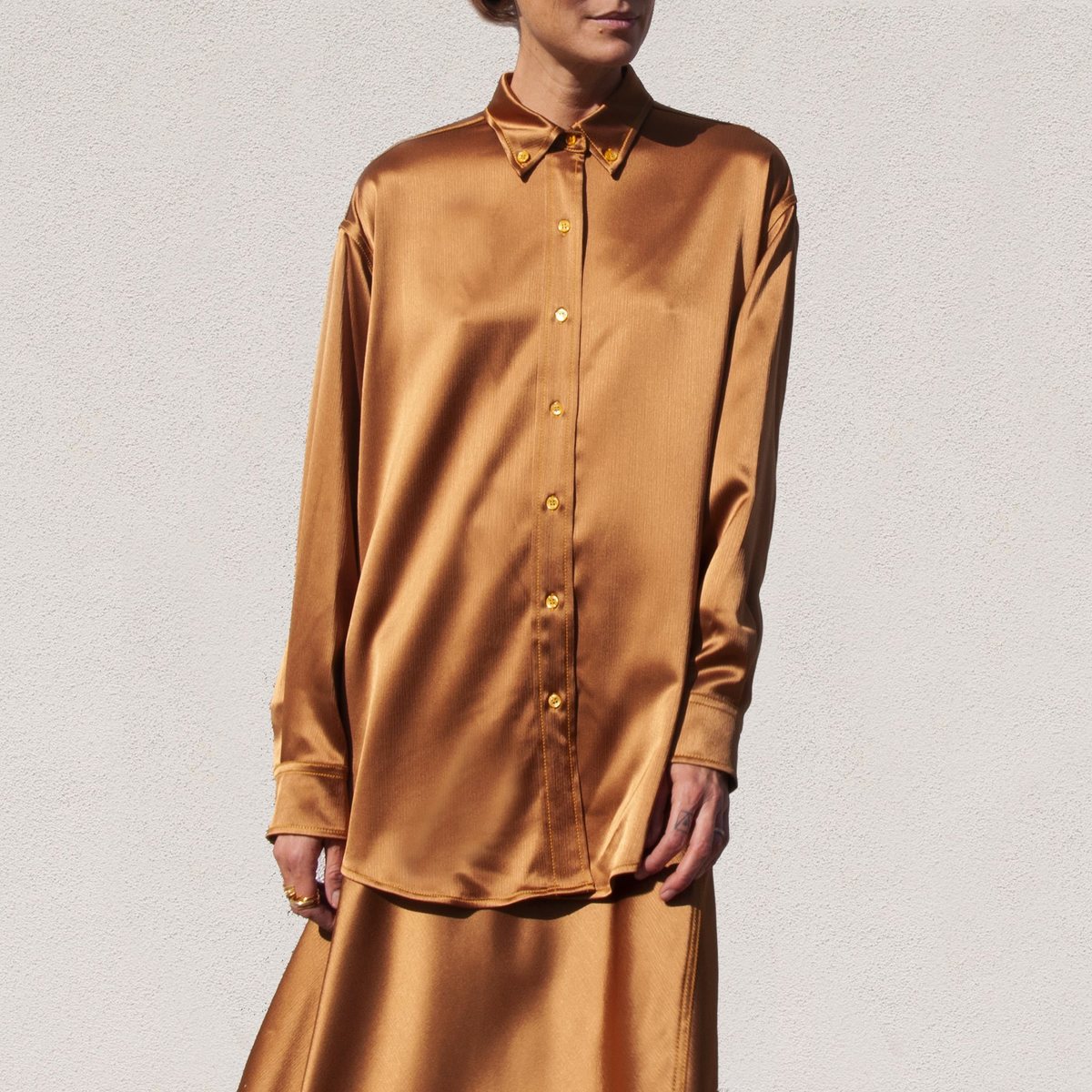 SIES MARJAN Kiki Crinkled Satin Oversized Shirt - Praline - Image 2 of 5