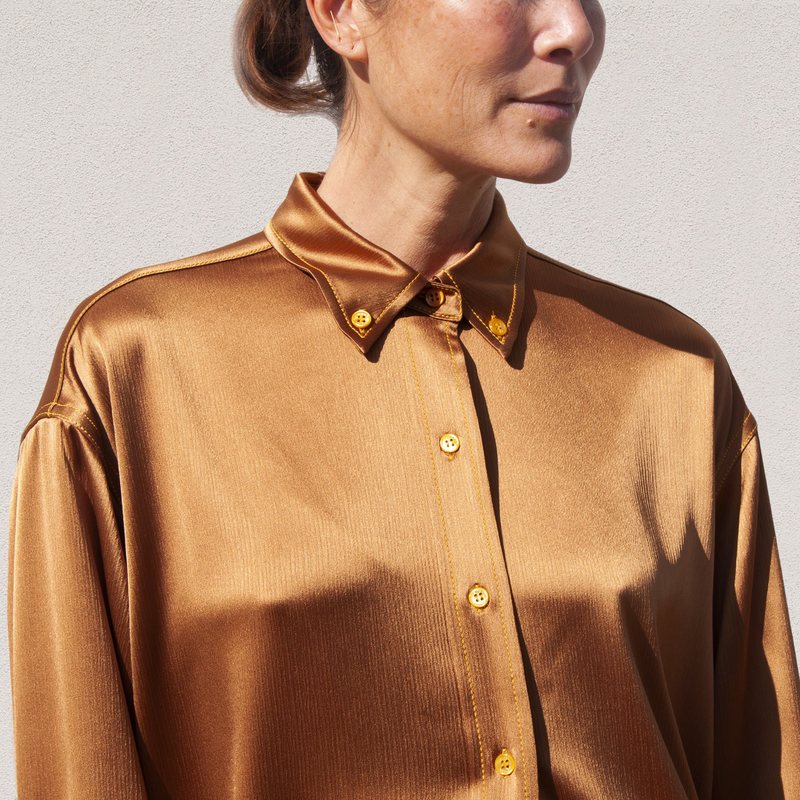 SIES MARJAN Kiki Crinkled Satin Oversized Shirt - Praline