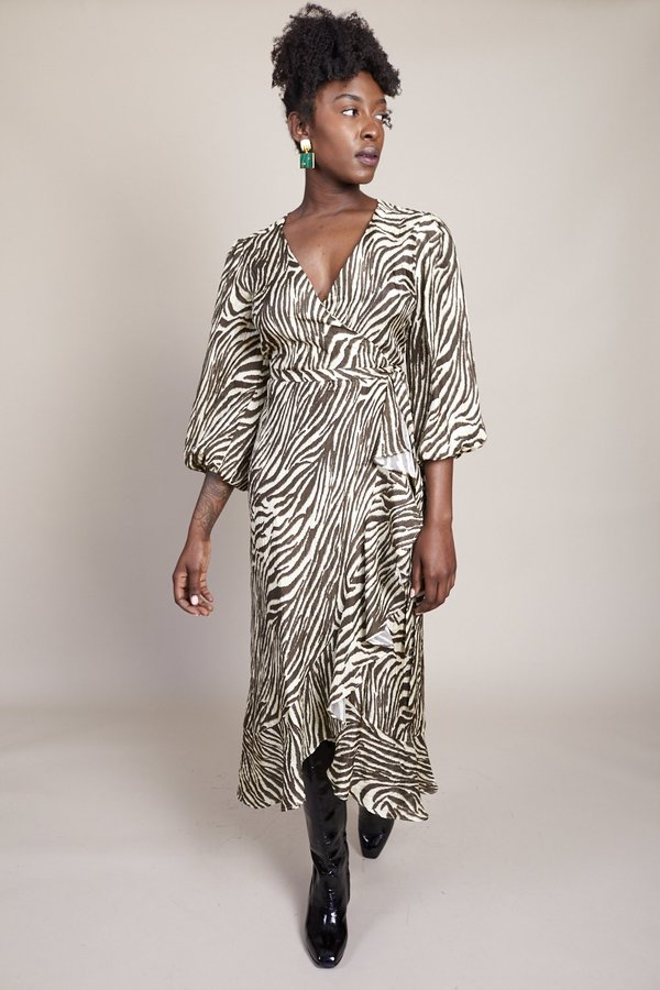 beige zebra print dress Tan Ribbed Long Sleeve Button Mini Alexia Dress – SABO main image 0