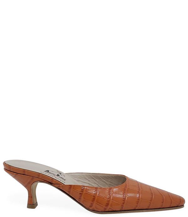 Amato Daniele Printed Croc Low Heel Mule - Orange Amato Daniele Printed Croc Low Heel Mule - Orange