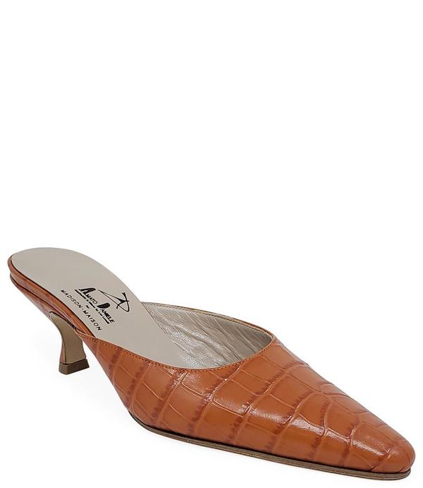 Amato Daniele Printed Croc Low Heel Mule - Orange Amato Daniele Printed Croc Low Heel Mule - Orange