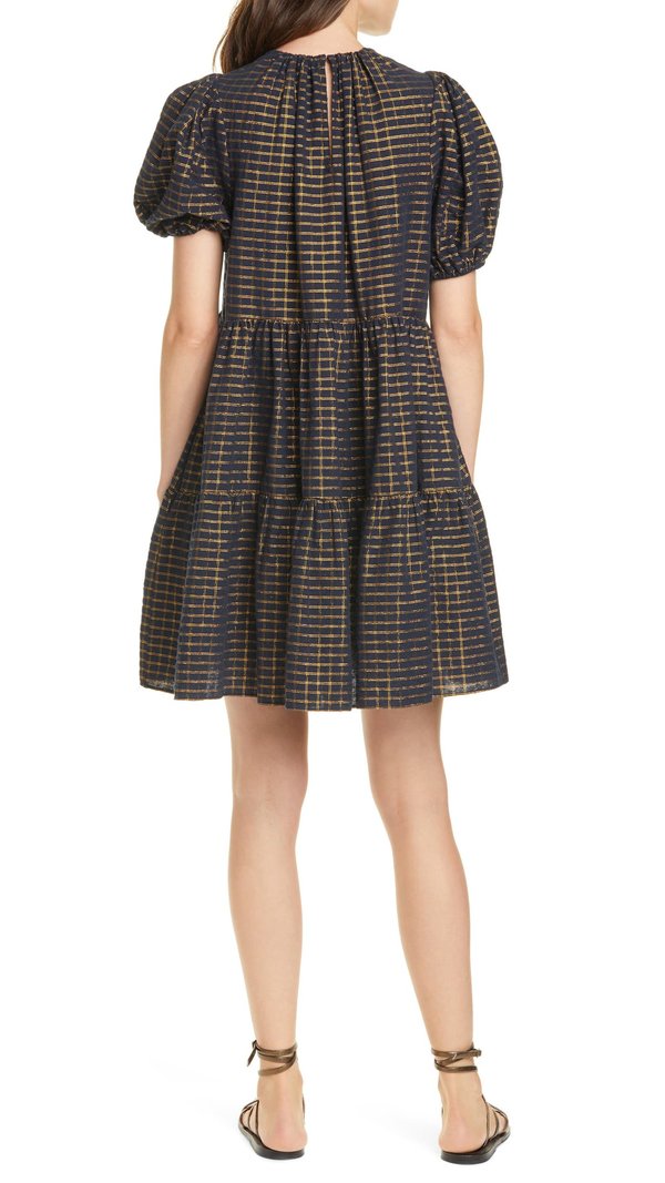 Ulla Johnson Dion Dress - Black/Gold Metallic Plaid