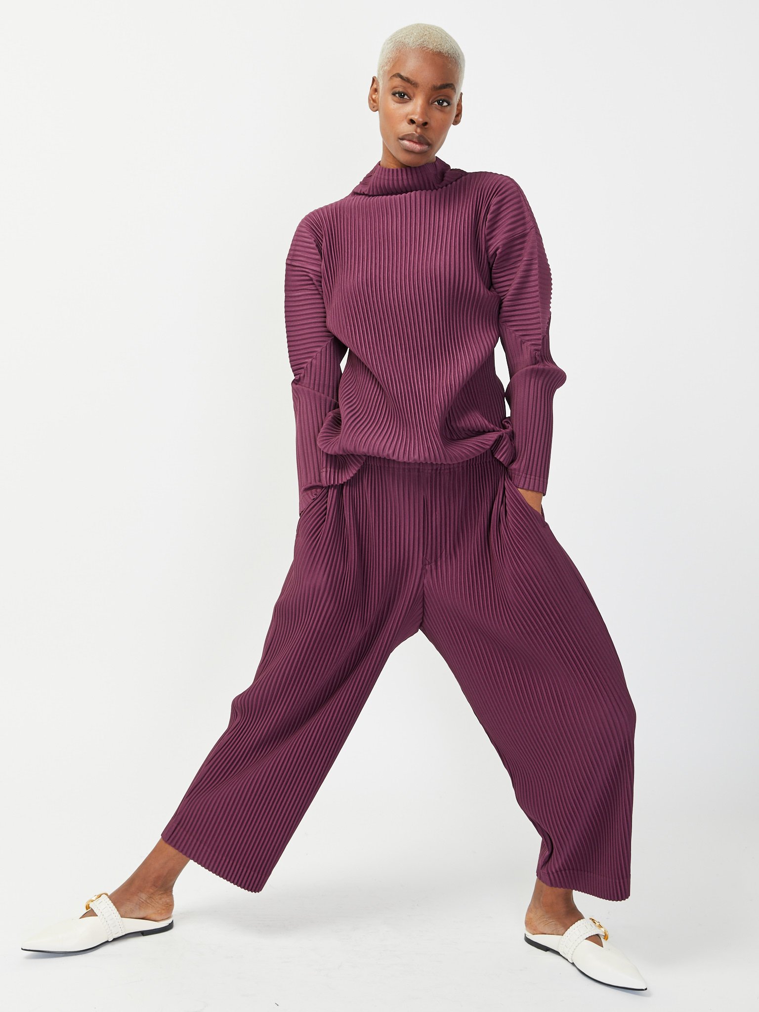 Issey Miyake Homme Plisse Mock Neck Long Sleeve - Amethyst