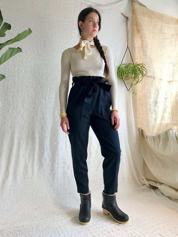 Stateside Suiting Pinstripe Paperbag Pants Navy Garmentory