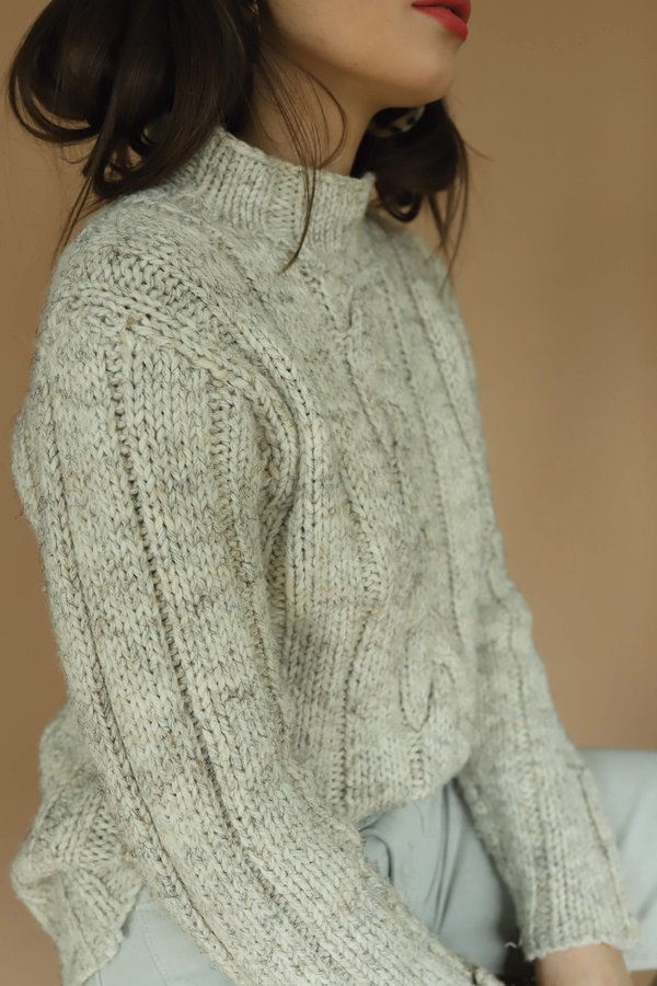 mock neck cable knit sweater