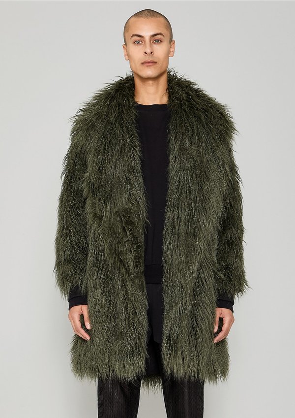 SAMPLE - COAT FAUX FUR SHAGGY - dark green
