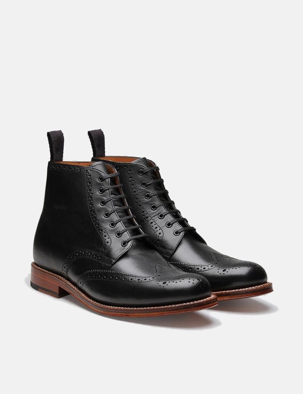 Grenson Alfred Calf Brogue Derby Leather Boot - Black  display picture 1
